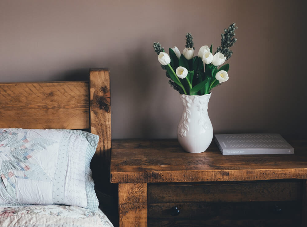 Bed and Side Table with Decorations
