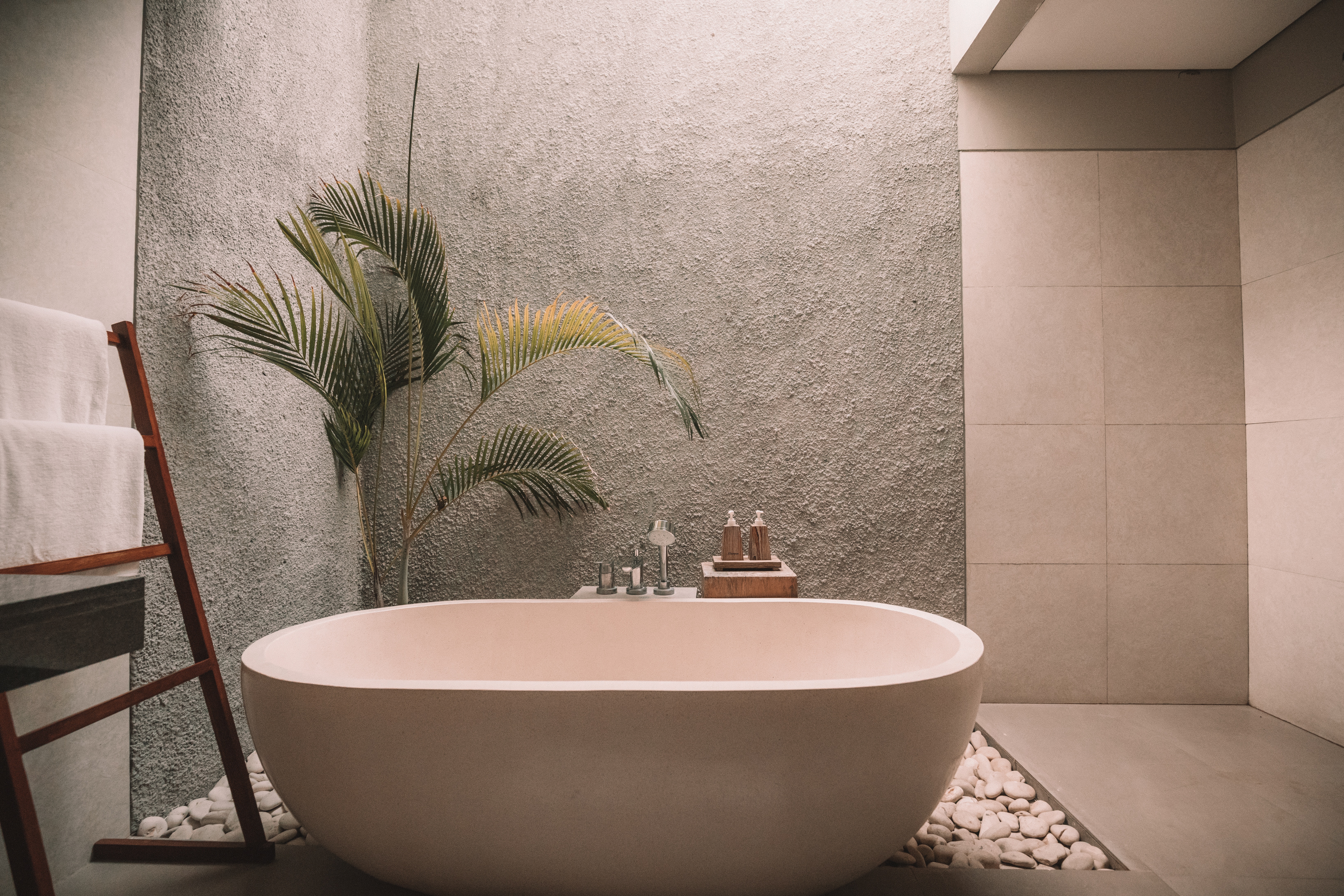 Garden bath tub in bathroom