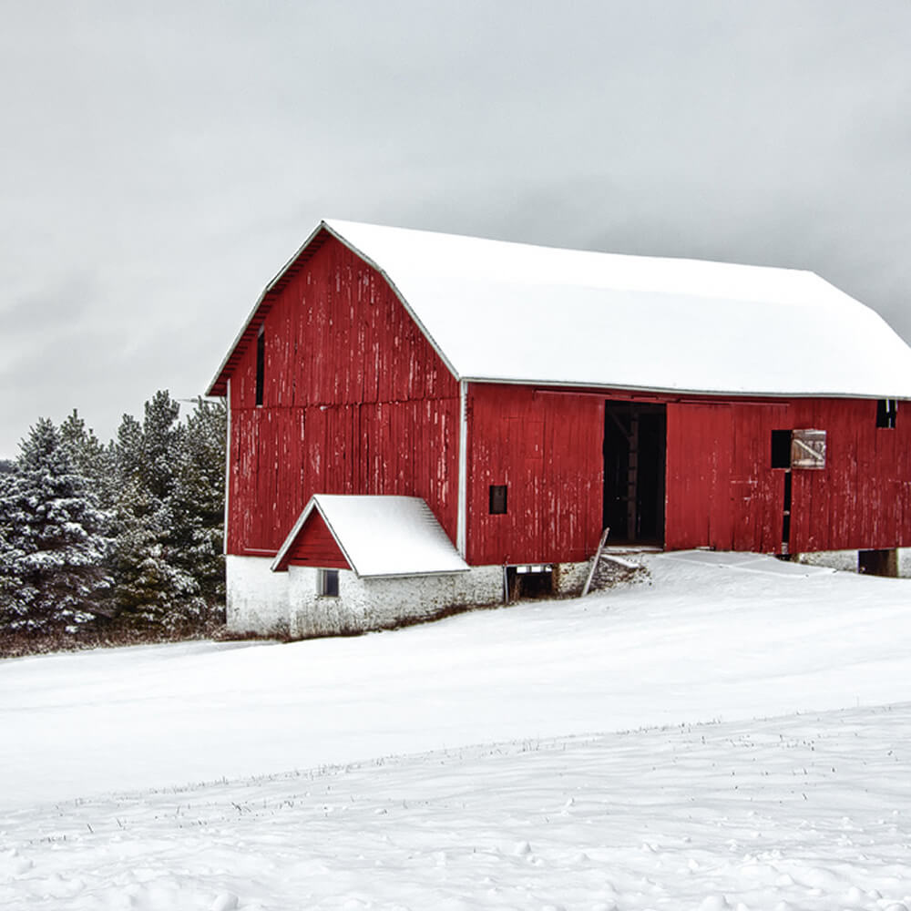 Barn covered in snow